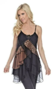 NWT PRETTY ANGEL CAMI SHIRT TANK SM-XXL TUNIC western SEXY BROWN black BOHEMIAN - Picture 1 of 6
