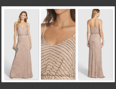 NWT  Adrianna Papell Art Deco Beaded Blouson Gown  Color Taupe Pink Size 14 - Image 1 of 4
