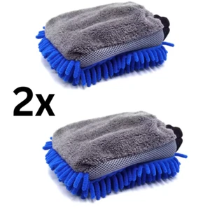 2X Mikrofaser Autowaschhandschuhe 3 in 1 Anti Kratzer Doppelseitige Auto Reinigungshandschuhe - Bild 1 von 8