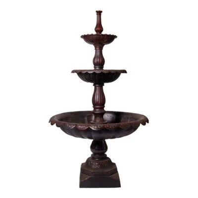 3 Tier Lisbon Cast Iron Self Contained Garden Fountain Water Feature BLACK/RED  - image 1 of 2