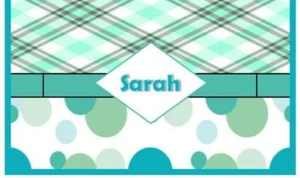 Green Plaid Polka Dots Vinyl Checkbook Cover Personalized Name Custom Check Book - Picture 1 of 4