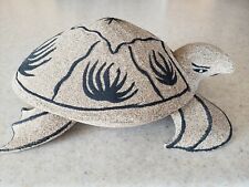 Vtg Artisan Sea Turtle Sand Sculpture Nautical Decor Hand Carved Wood & Sand 12"