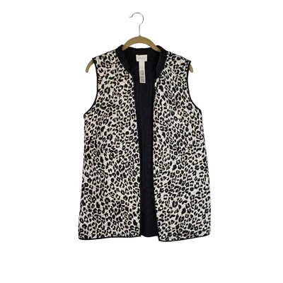 Chicos Chaleco Acolchado Reversible Leopardo Estampado Animal Negro Longline Talla 1 Mediano Foto 1 de 4