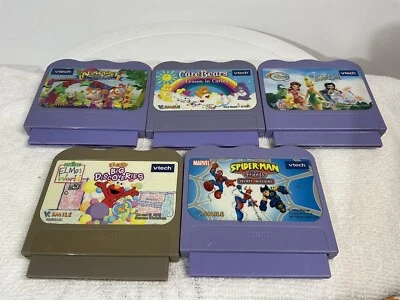 Vtech V-smile Game Cartridges Lot Of 5  Tinker Bell ,Care  Bears , Spider-man - Image 1 of 4