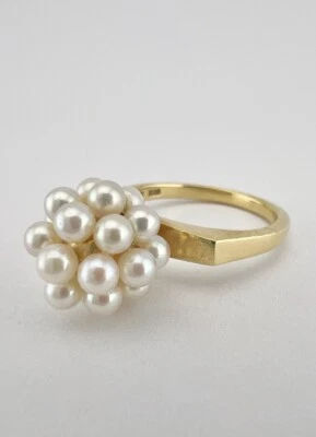 Vintage Mikimoto 18k Yellow Cultured Akoya Pearl Disco Ball Cluster Ring - Image 1 of 4