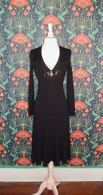 Винтажный Y2K Blumarine платье черный Slinky трикотажа кристалл бисером лягушка застежка 42 - Изображение 1 из 4