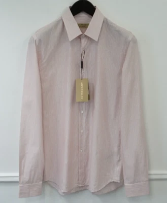Men Burberry Shirt Cotton & Linen Pale Gale Pink Made In Italy Size 38 15 - Image 1 of 4