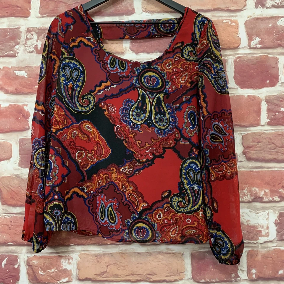 Camisa Floral Vintage Sunny Leigh Top Mujer Grande Roja Multicolor Boho Paisley Foto 1 de 4
