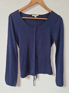 Mng Silk Wool Blend Navy Blue Tie Back Cardigan Top Size M - Picture 1 of 6