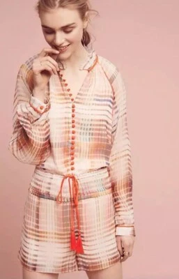 全新带标签 Anthropologie Grid 图形连身裤 Adelyn Rae 出品,尺寸 S,158 美元 — 第 1/4 张图片