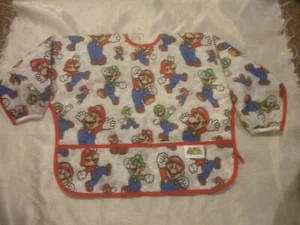 SUPER MARIO BROS PLASTIC ART CLASS PAINT SMOCK TODDLERS SIZE SMALL w/POCKETS - Picture 1 of 7