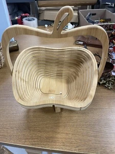 Unique Apple Shaped Bamboo Wood Folding Fruit Bowl or Basket BLHN - Picture 1 of 6