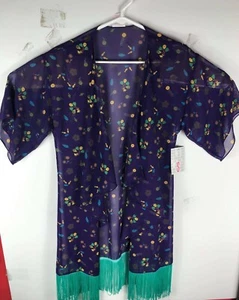 Lularoe Monroe transparenter Kimono Überwurf lila & türkis geblümt Größe S neu mit Etikett - Bild 1 von 5