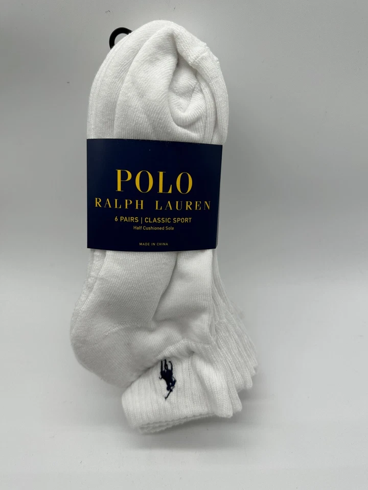 NUEVOS 6 PARES DE CALCETINES PARA HOMBRE POLO RALPH LAUREN CORTE TOBILLO CLÁSICO DEPORTIVO 10-13 NEGRO/BLANCO Foto 1 de 4