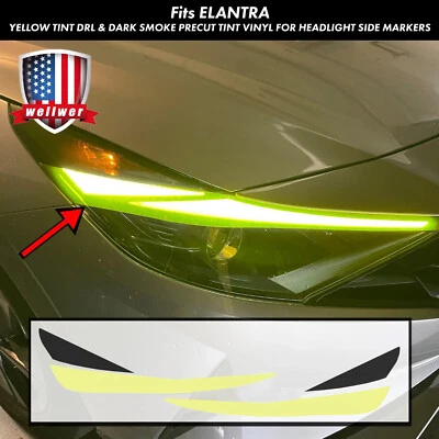 Yellow Headlight DRL & Smoke Side Marker Tint Vinyl Decals for Hyundai Elantra N - Image 1 of 4