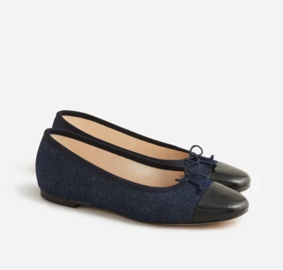 Nuevo J.CREW $148 Talla 8 Zoe Puntera Ballet Pisos en Denim Lavado - Indigo BX923 Foto 1 de 4