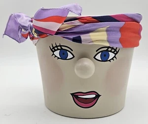 Funny Lady Face Head Planter Ceramic Hand-painted Terracotta Flower Pot - Picture 1 of 10