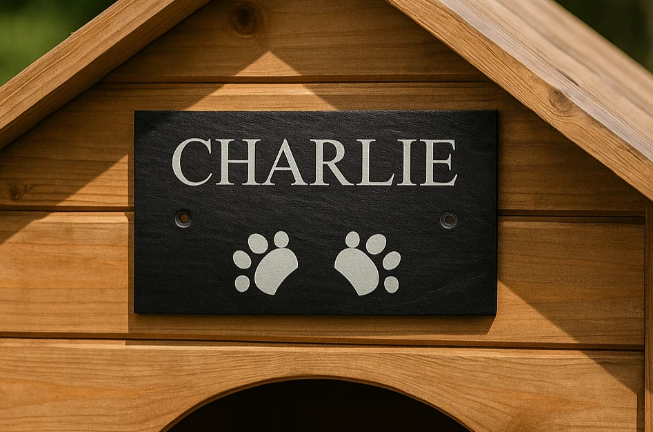 Personalised Engraved Dog Kennel Sign Custom Outdoor Pet House Name Slate Plaque - Image 1 of 3