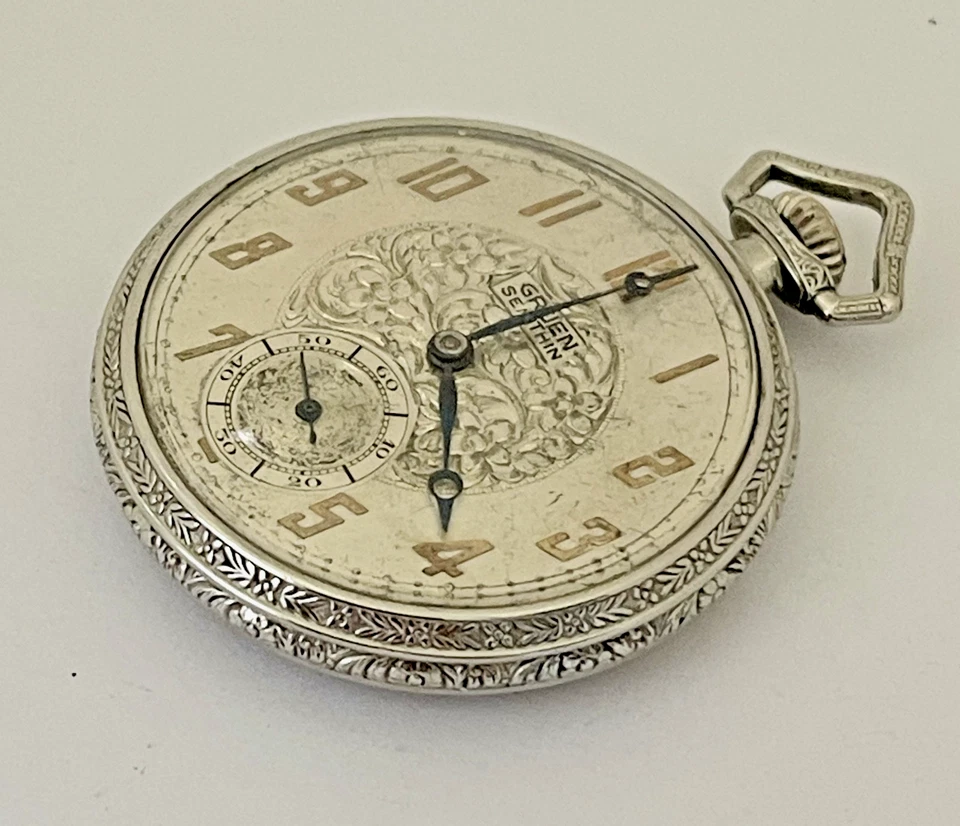 Rare Art Deco Gruen Semi Thin 758 Pocket Watch - Image 1 of 4