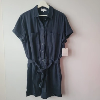 Bella Dahl Mujer Dobladillo Enrollado Utilitario Mameluco Talla M Cinturón Corbata Botón Delantero Foto 1 de 4