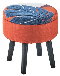 Sitzhocker Fußhocker Polster ASILI orange floralem Muster  mit Aufbewahrungfach - Bild 1 von 6