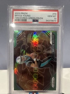 Panini Prizm Bryce Young Rookie RC 2023 fuegos artificiales verde Prizm #F6 PSA 10 GEM MT - Imagen 1 de 4