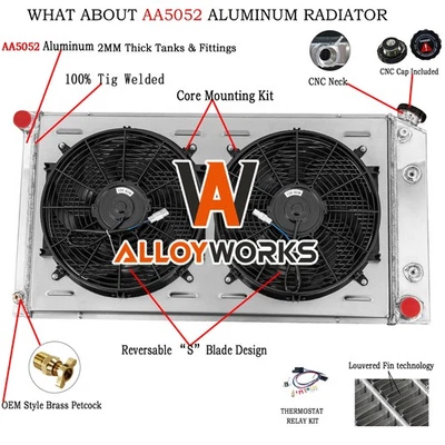 4-Rows Radiator Shroud Fan For 77-92 Cadillac Brougham Fleetwood DeVille Pontiac - Image 1 of 4
