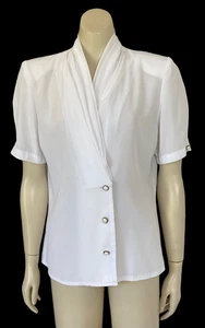 Vtg Target Shawl Collar Blouse Sz 10 Button Front Short Sleeve White Aussie Made - Picture 1 of 12