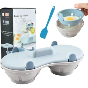 2-Cavity Microwave Egg Maker - Poached Egg Steamer - Stylish Light Blue - Picture 1 of 7