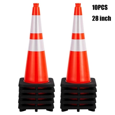 TROPOW 10PCS Traffic Safety Cones 28" PVC Parking Cones for Roads Construction Warning