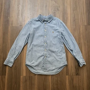 Polo Ralph Lauren Cotton Chambray Shirt Boys Medium 8-10 Blue Oxford Pony - Picture 1 of 5