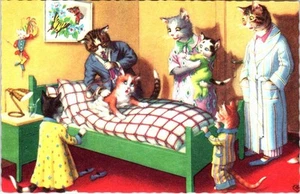 Alfred Mainzer DRESSED CATS #4913 DOCTOR VISIT Anthropomorphic Belgium Postcard - Picture 1 of 2