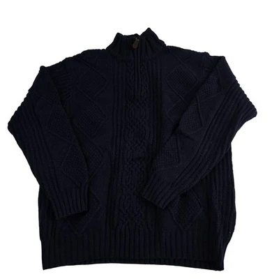 Jos A Bank Mens XL Navy Blue Cable Knit Wool Blend Half Zip Sweater Executive - Image 1 of 4