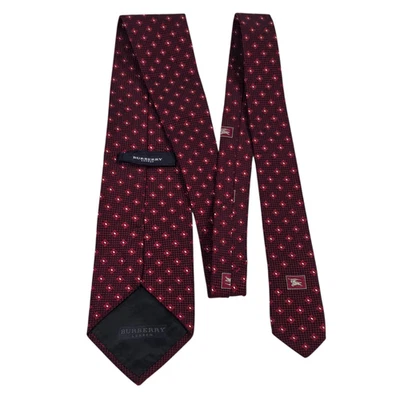 Corbata Burberry London Para Hombre Lujo Roja 100% Seda Diamante Bordada Formal Foto 1 de 4