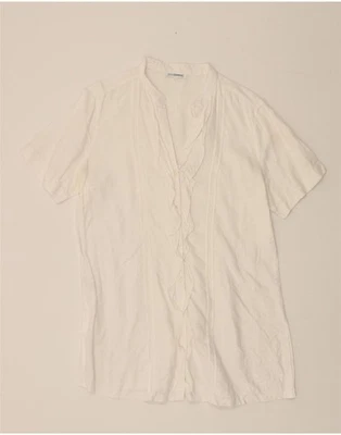 NARACAMICIE Womens Ruffle Front Short Sleeve Shirt Blouse UK 18 XL White DL14 — 第 1/3 张图片