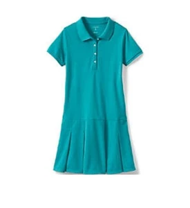 Lands' End School Uniform Girls Teal Short Sleeve Mesh Pleated Polo Dress 2T NEW - Picture 1 of 3