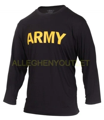 Large - Men's APFU Long Sleeve Shirt Army Black and Gold PT Fitness Shirt EXC - Image 1 of 4