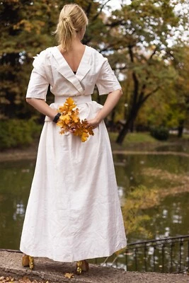 Gorgeous Vintage Ivory White dress from natural silk. Delicate Wedding dress - Image 1 of 4