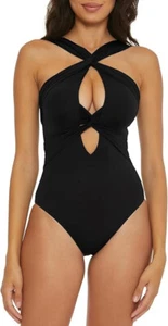 Becca Womens Color Code Swimsuit, High Neck, Bathing for One Piece, Black, M - Picture 1 of 4