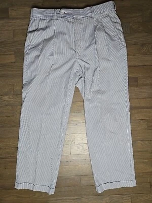Vtg 1920s Corduroy Seersucker Pleated Pants Cuffed Sz 34/27 Handmade Striped Men - Image 1 of 4