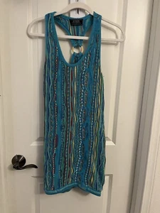 COOGI Australia Knit SLEEVELESS Dress Halter Mini Aqua Blue Red Green Size Large - Picture 1 of 17