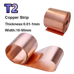 99.9% Pure Copper Cu Metal Sheet Foil Plate Strip Thick 0.01-1mm Width 10-50mm - Picture 1 of 5