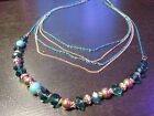 Green / Gold Quadruple Layered Beaded / Chain Necklace, Costume Jewelry