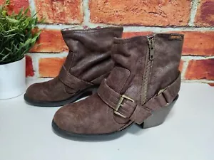 BOTAS VAQUERAS MUJER ROCKET DOG UK 4 EU 37 MARRÓN IMITACIÓN CUERO CREMALLERA HEBILLA TACÓN - Imagen 1 de 5