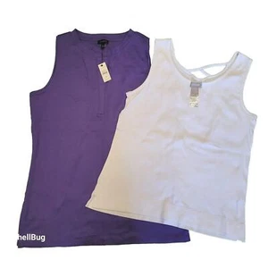 2 Damen-Tank-Tops weiß Chicos 1 Supima Baumwolle und neu mit Etikett lila Talbots M Baumwolle - Bild 1 von 8