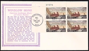 US 1962 Winslow Homer Plate Block (1207) First Day Cover . Cachet - Picture 1 of 1
