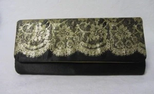 AVON GESCHENKE SCHWARZ SATIN & GOLD SPITZE ULTIMATIVE CLUTCH ABENDTASCHE NEU NIE BENUTZT - Bild 1 von 4