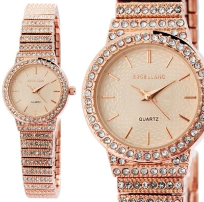 Damenuhr Armbanduhr Rosegold glitzer Bling Iced Out Kristallbesatz Luxus 180/191 - Bild 1 von 4