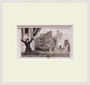 1820 Portugal (Erdbeben bei Lissabon auf 1755) MINIATUR Stich mit Rahmen (04142) - Bild 1 von 2