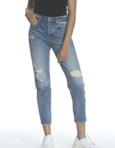 Vigoss Frankie Slim Straight Distressed Button Fly High Rise Crop Jeans Size 28 - Picture 1 of 3